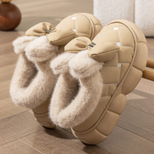 Cotton Bow Leather Slippers