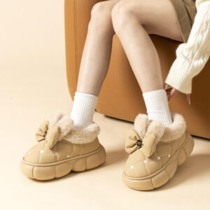 Cotton Bow Leather Slippers