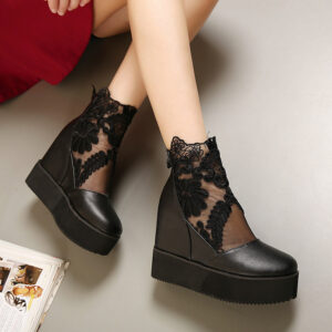 Noir Bloom Mesh Wedges